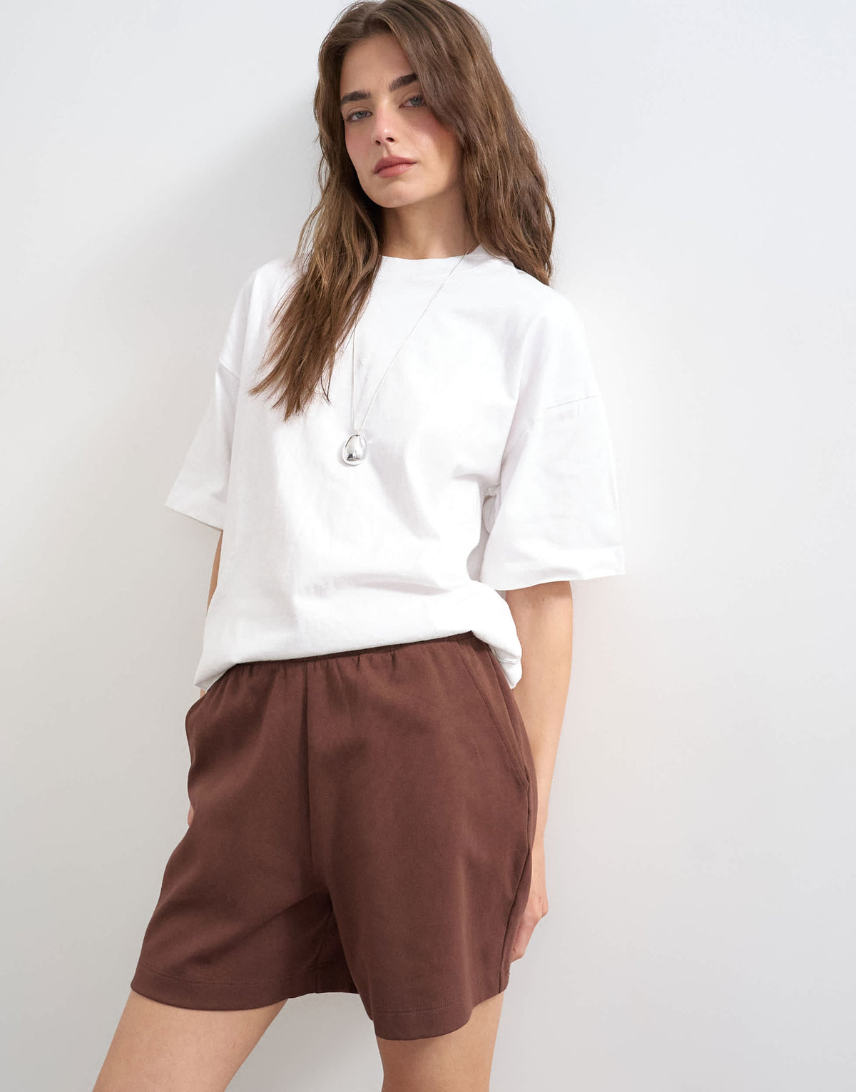 Topshop interlock jogger shorts co-ord in chocolate brown