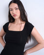 Topshop square neck rib cap sleeve tee in black