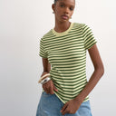 T-shirt à manches courtes côtelé à rayures Topshop vert