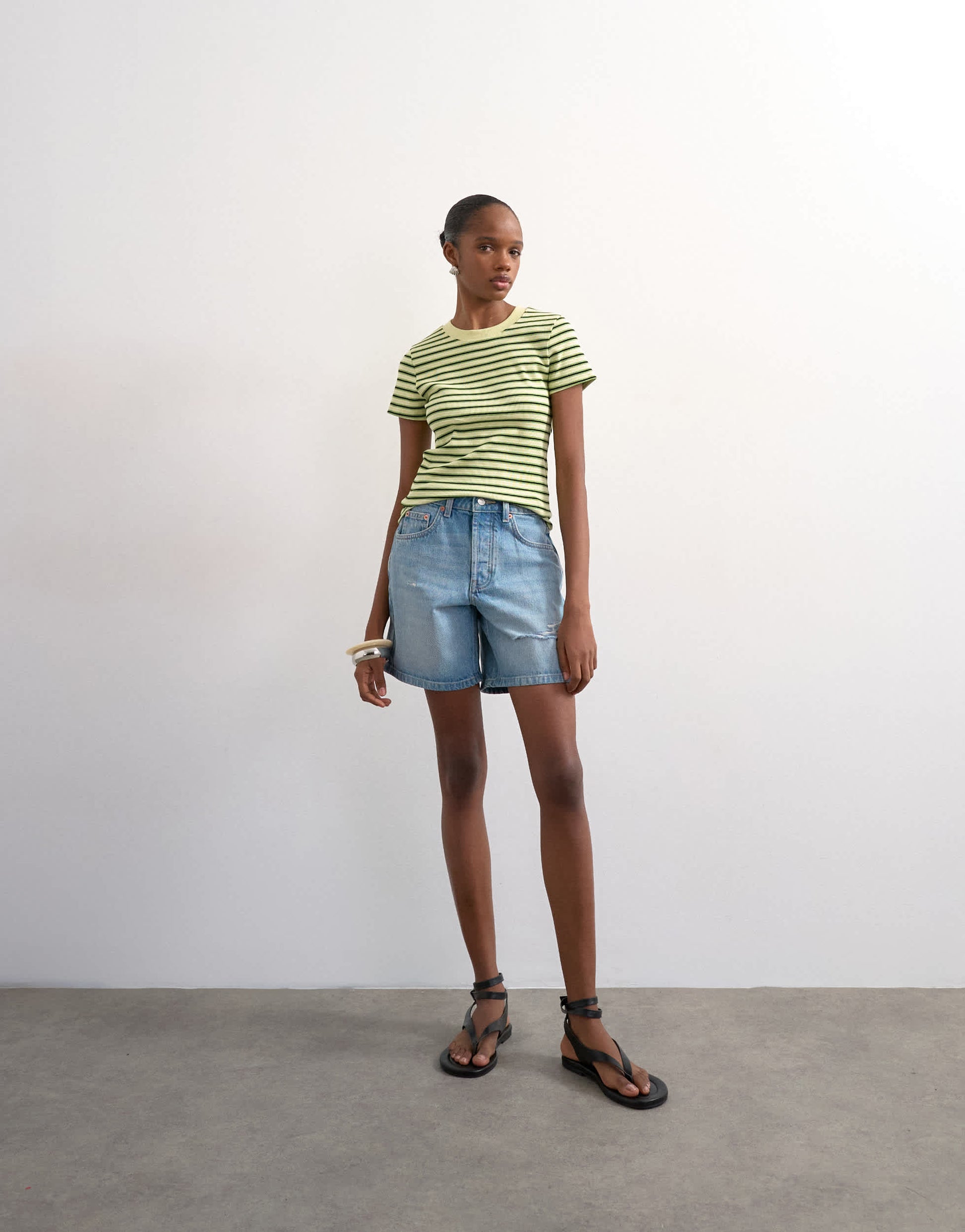 Topshop stripe rib short sleeve tee in green