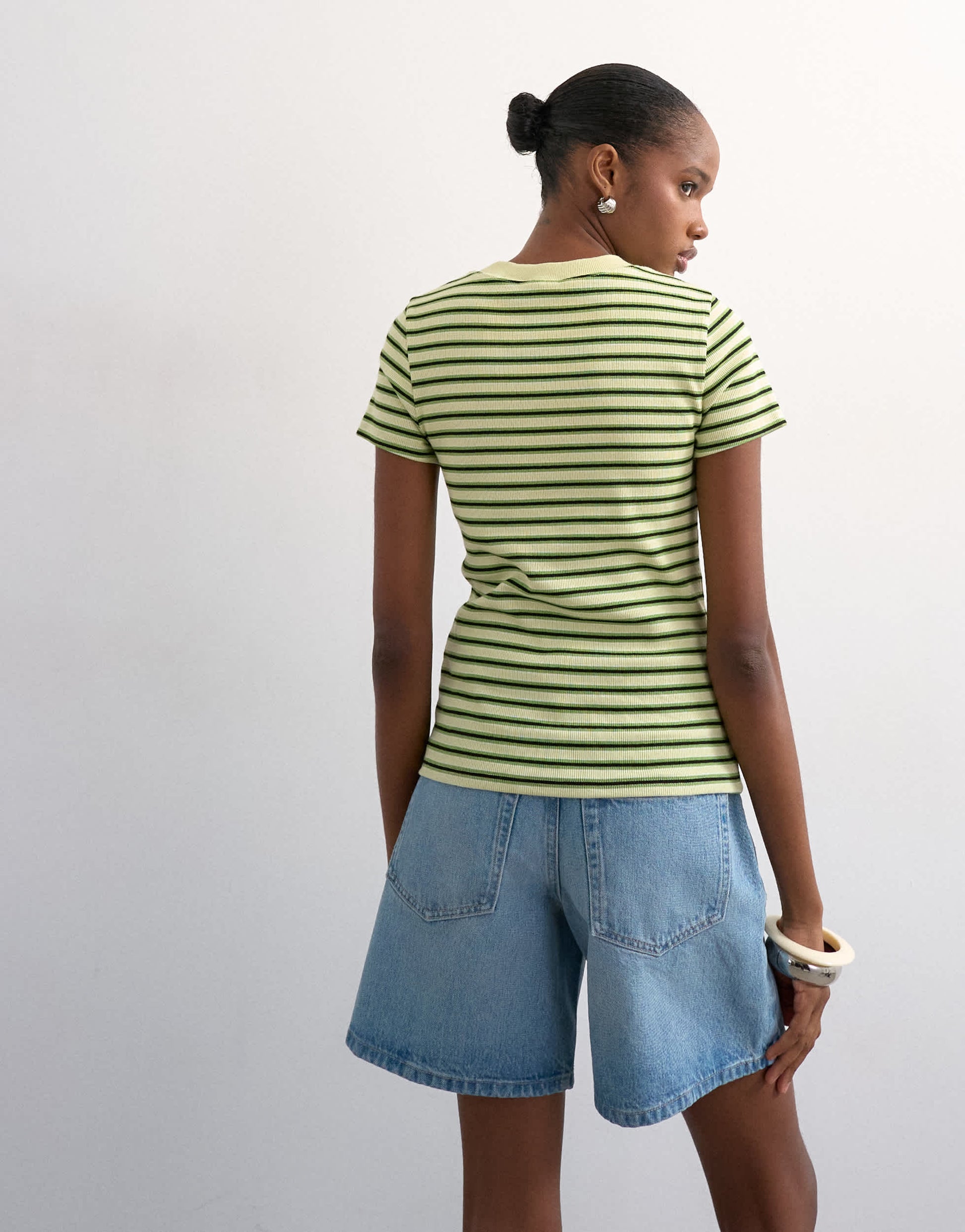 Topshop stripe rib short sleeve tee in green