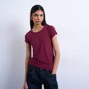 Topshop Premium-Rippstrick-Kurzarmshirt in Burgunderrot