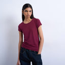 Topshop premium rib short sleeve tee in burgundy