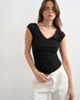 Topshop rib v-neck cap sleeve tank in black