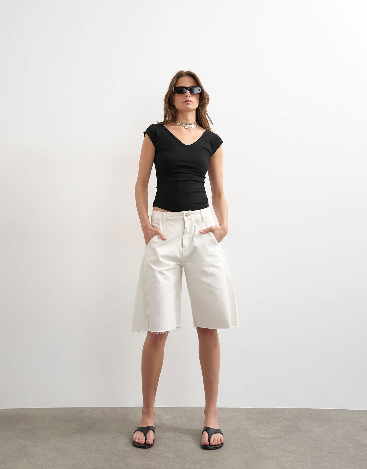 Topshop rib v-neck cap sleeve tank in black