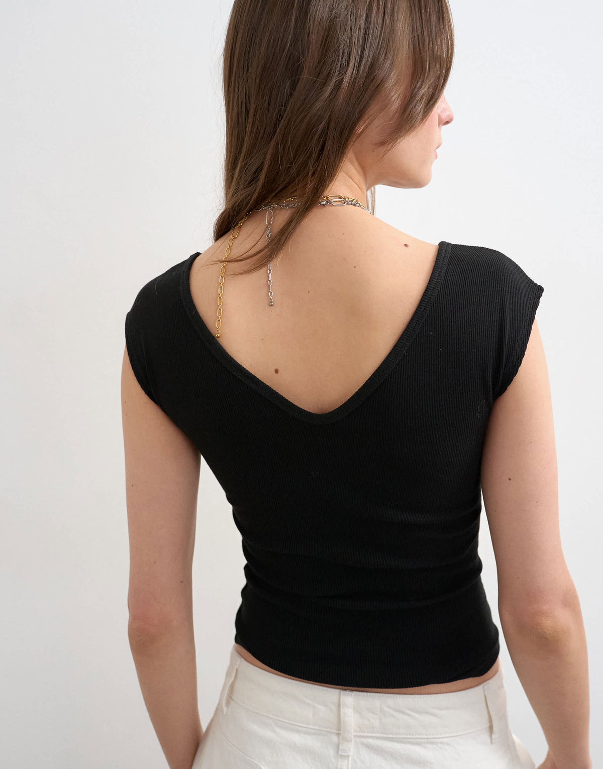 Topshop rib v-neck cap sleeve tank in black