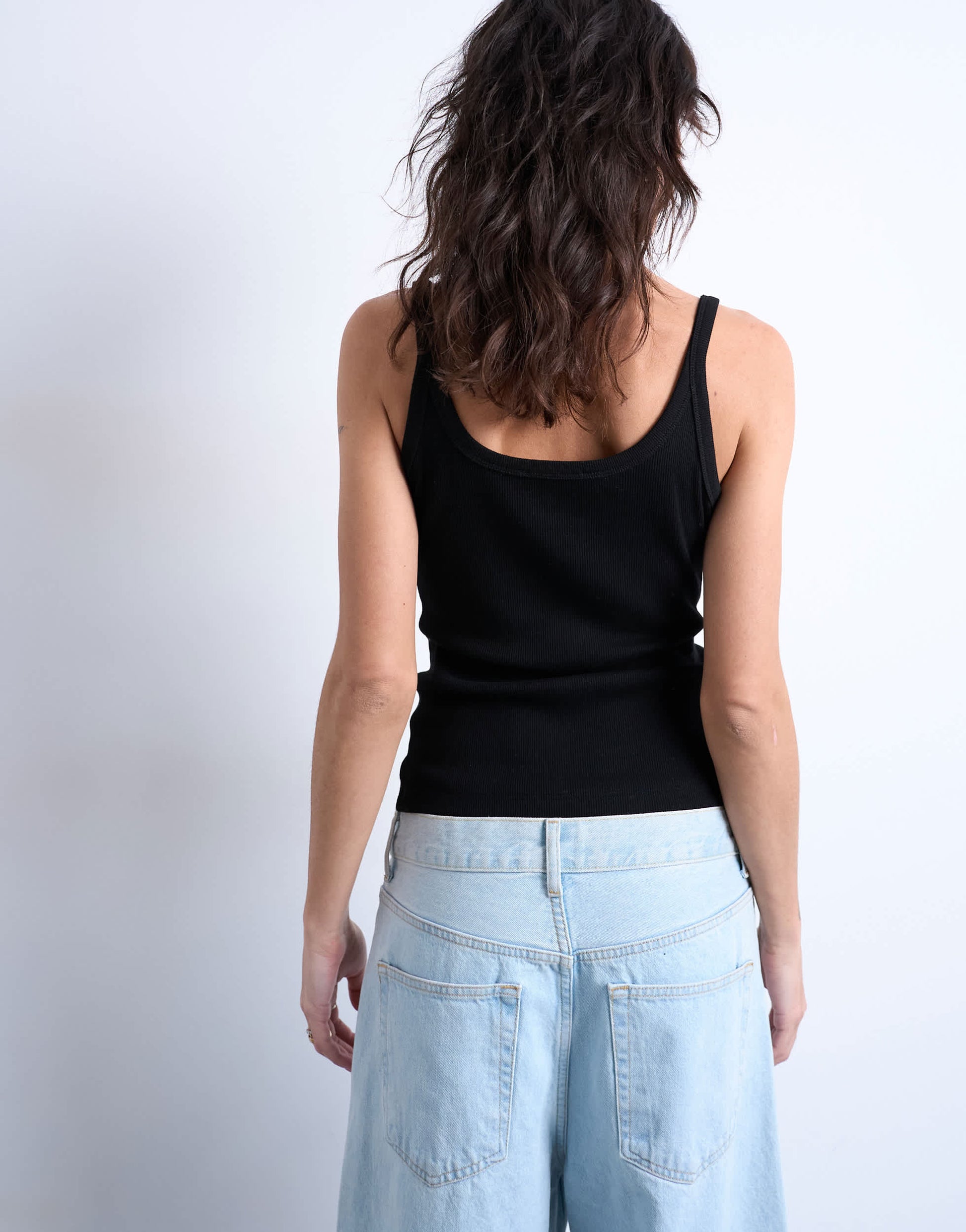 Topshop skinny strap scoop rib vest in black