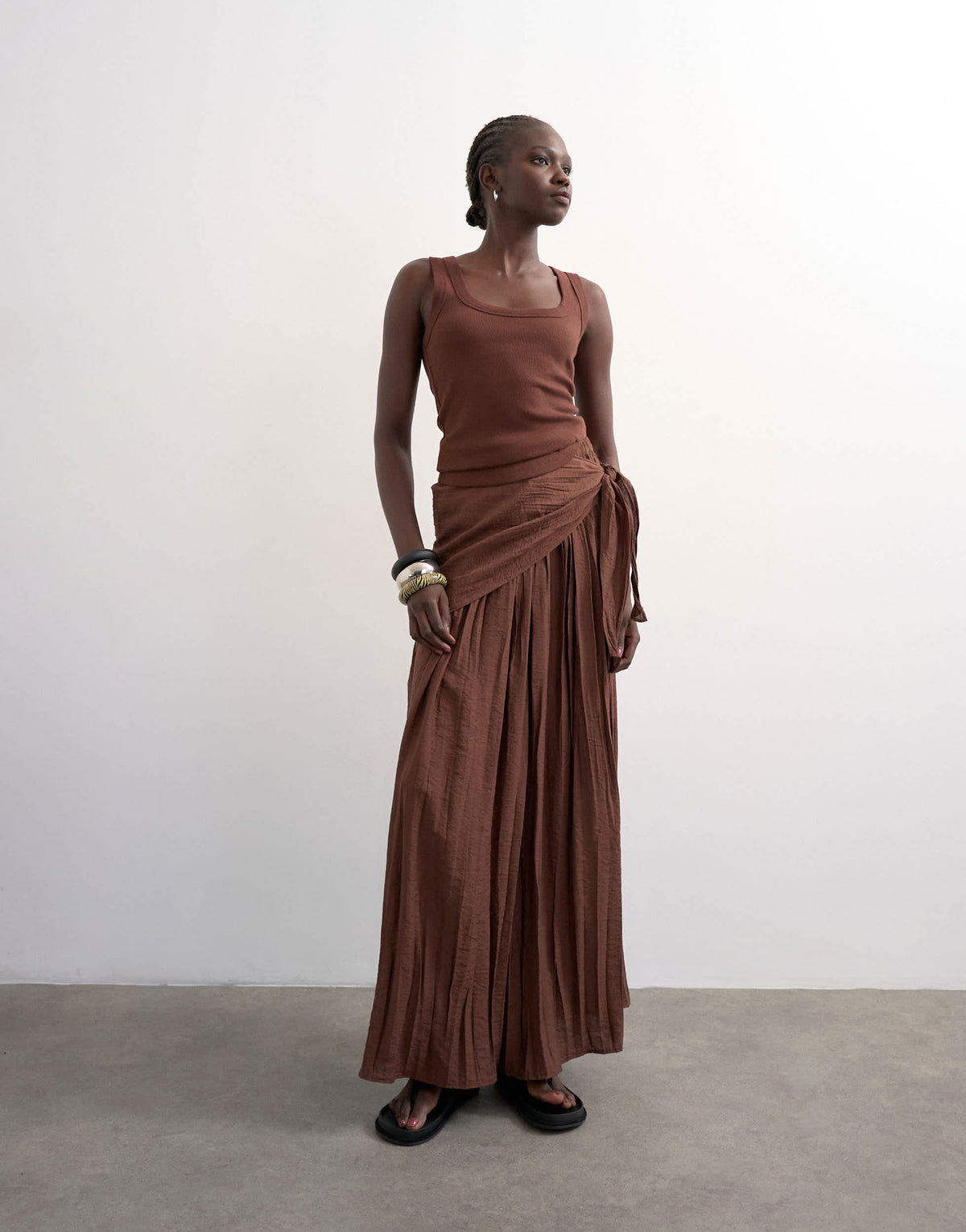 Topshop rib scoop neck vest in chocolate brown