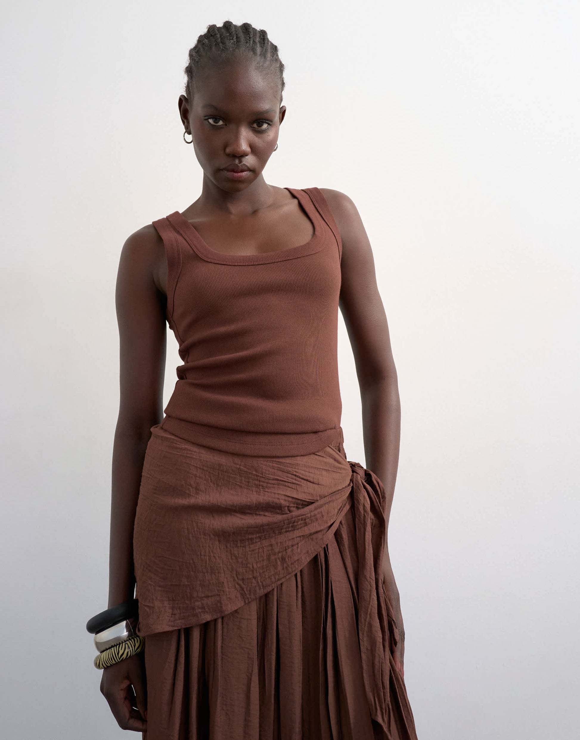Topshop rib scoop neck vest in chocolate brown