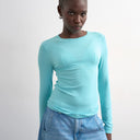 Topshop premium rib long sleeve top in light blue