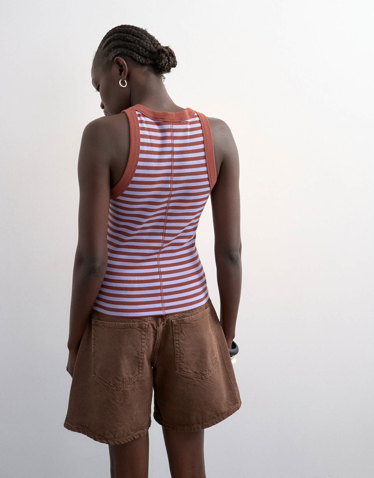 Topshop stripe rib racer vest in brown