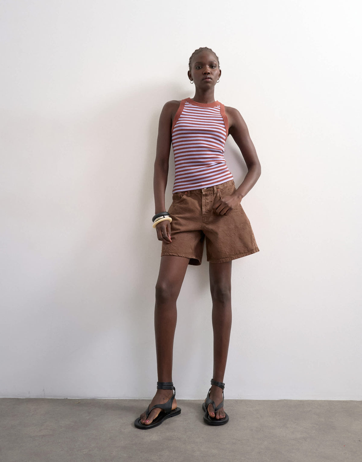 Topshop stripe rib racer vest in brown