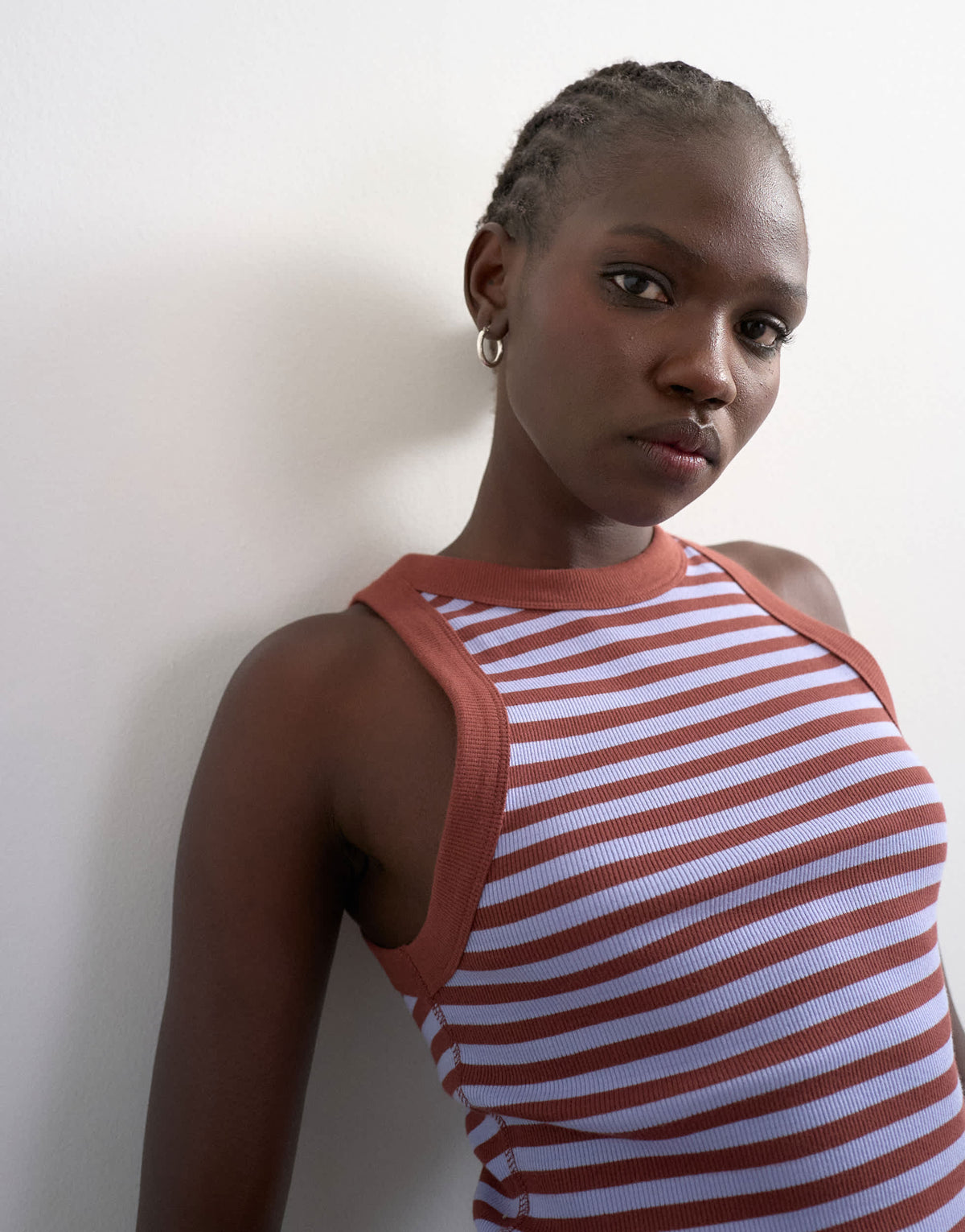 Topshop stripe rib racer vest in brown