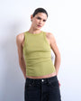Topshop rib racer vest in olive green