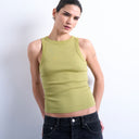 Topshop rib racer vest in olive green