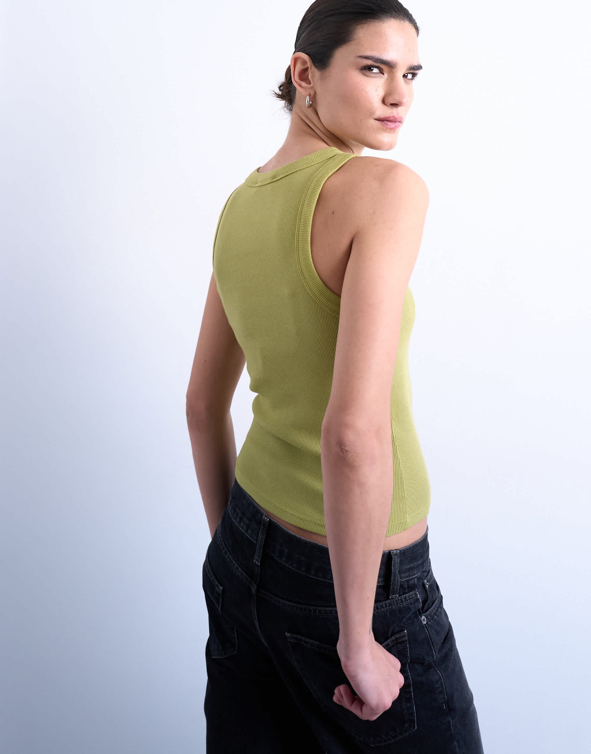 Topshop rib racer vest in olive green
