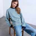 Topshop stripe long sleeve slouchy skater tee in blue