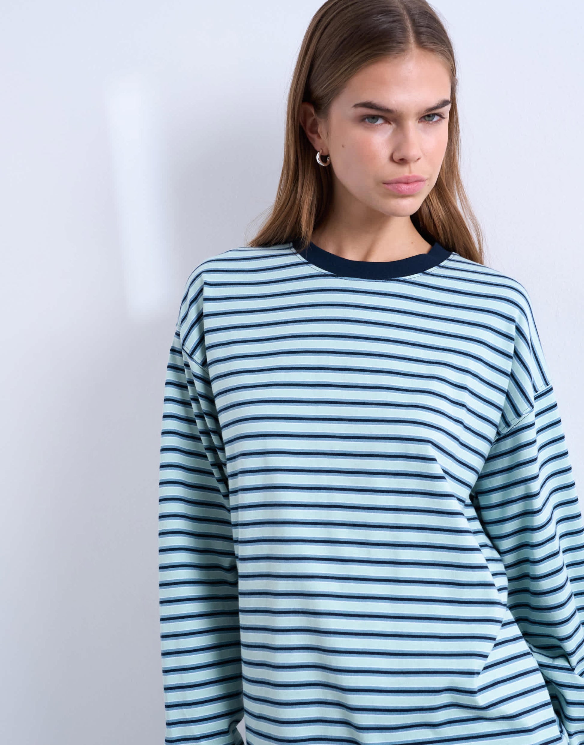 Topshop stripe long sleeve slouchy skater tee in blue