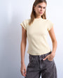 Topshop rib fitted curve hem tee in buttermilk