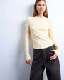 Topshop rib long sleeve curved hem top in buttermilk