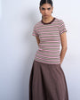 Topshop stripe rib short sleeve tee in pink and brown