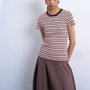 Topshop stripe rib short sleeve tee in pink and brown