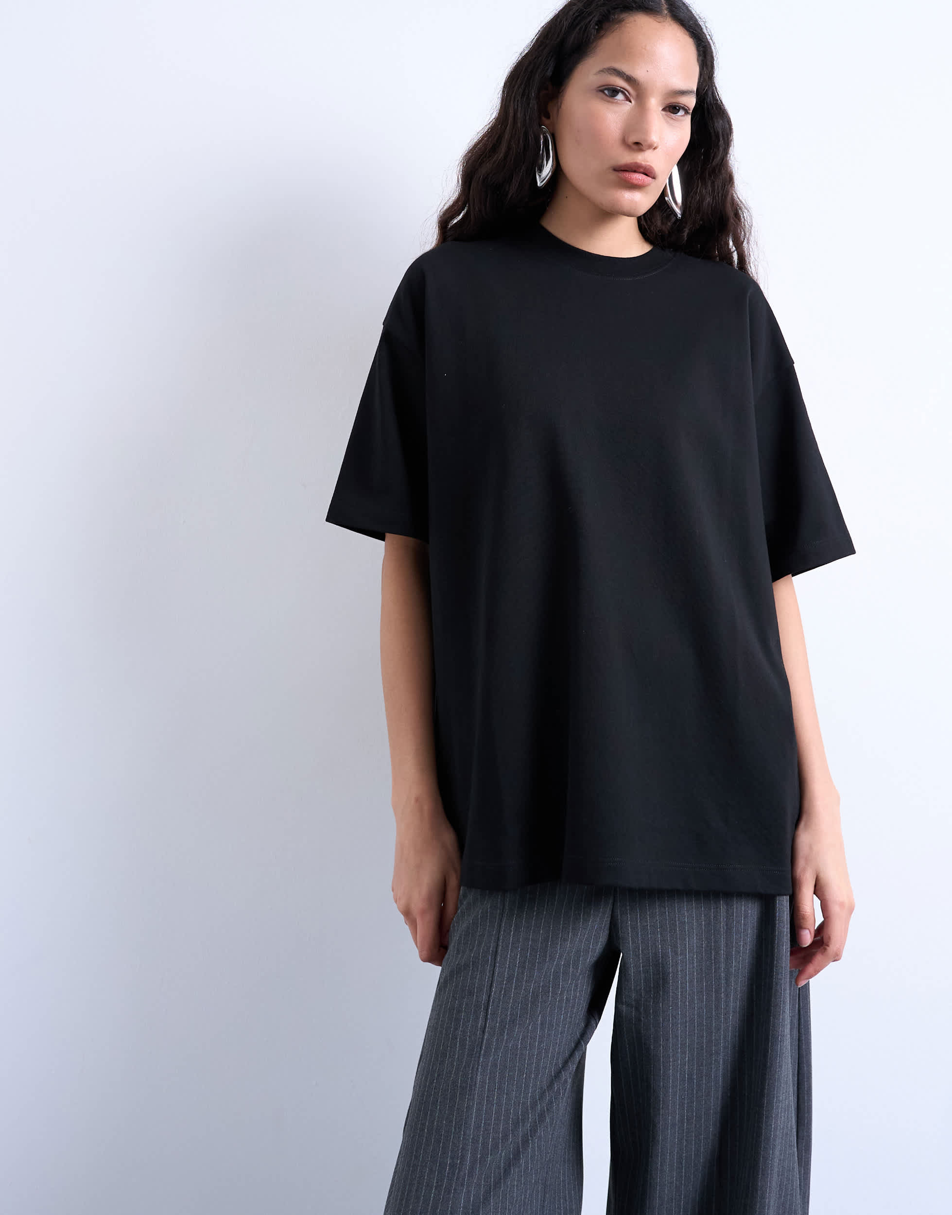 Topshop Premium Interlock Oversized-T-Shirt in Schwarz