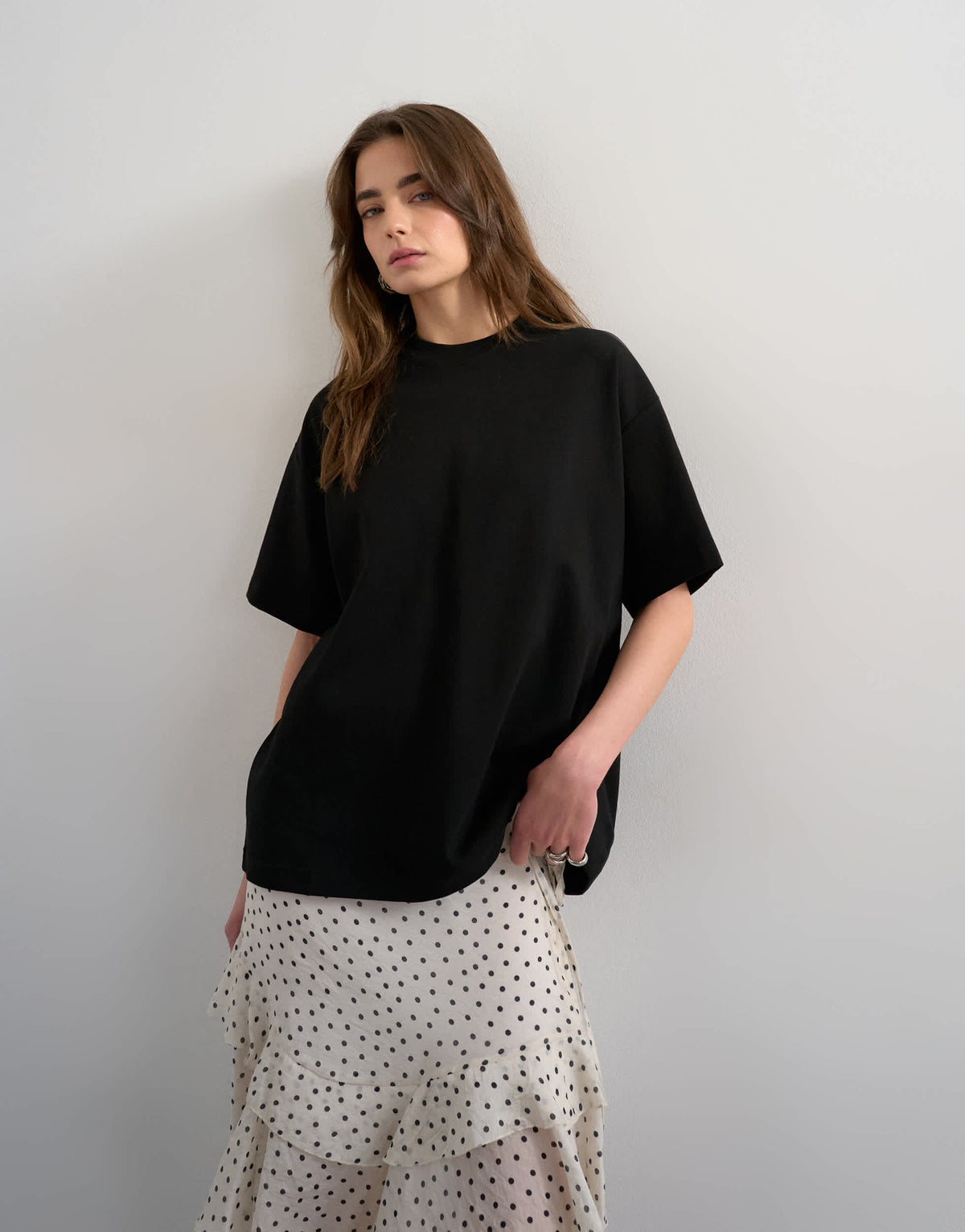 Topshop premium interlock oversized tee in black