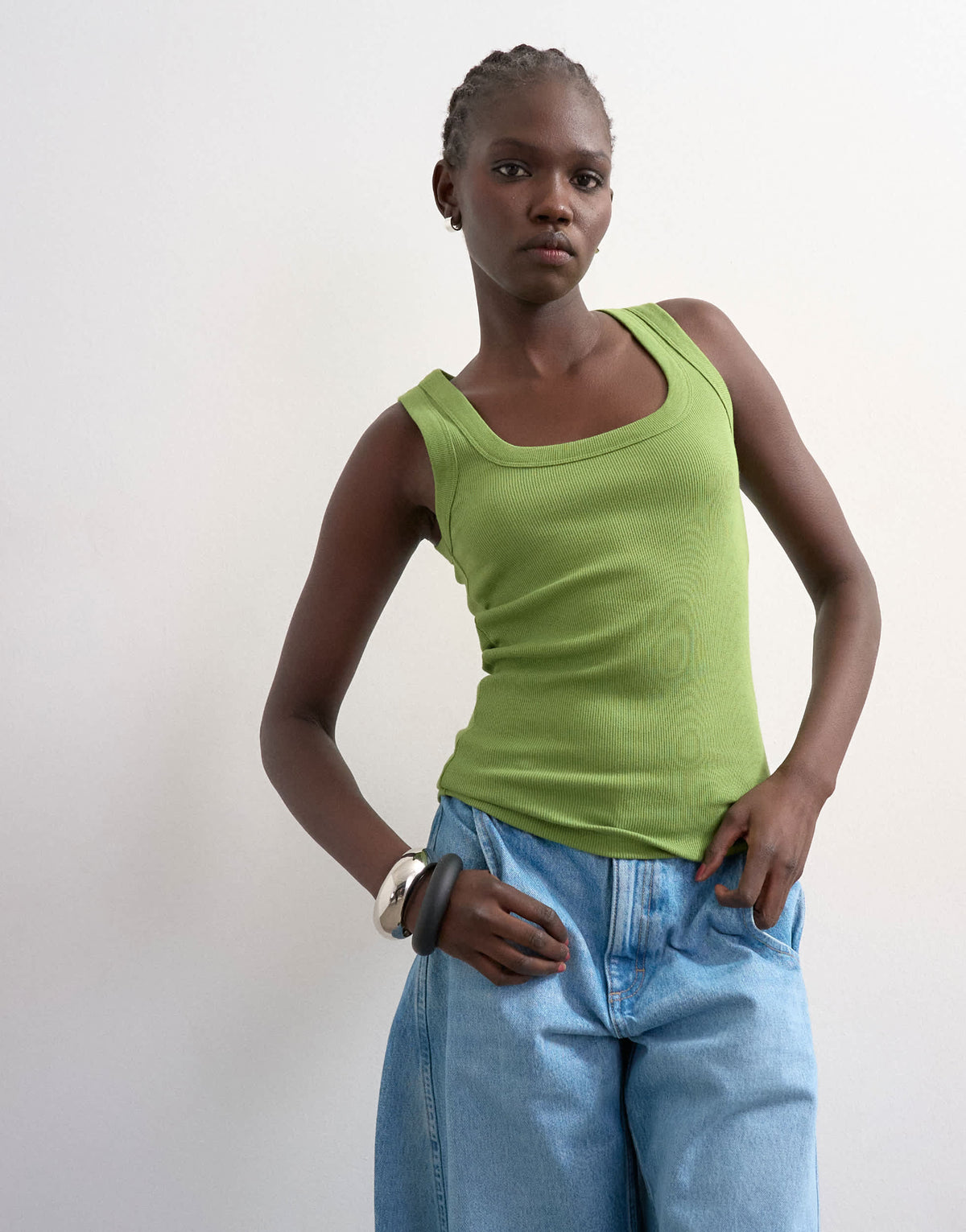 Topshop rib scoop neck vest in green