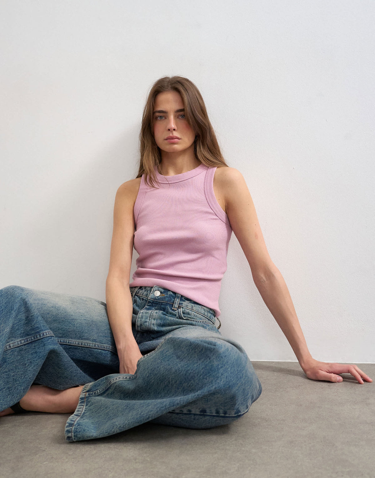 Topshop rib racer vest in pink