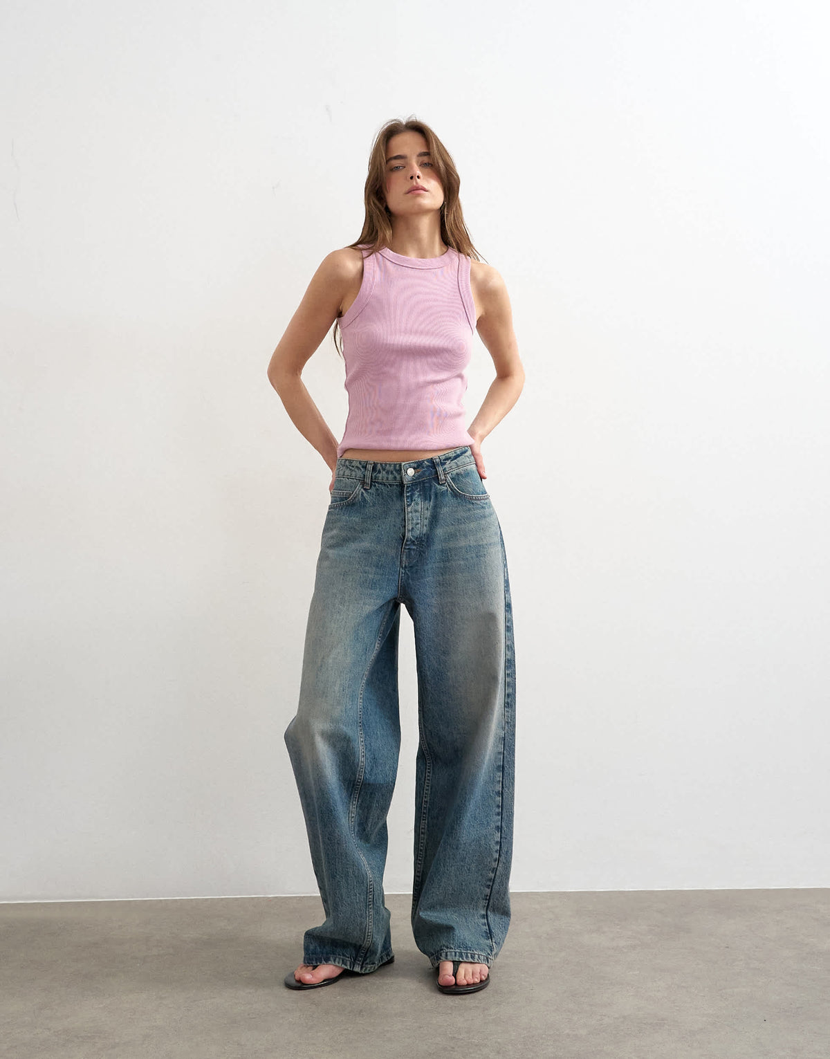 Topshop rib racer vest in pink