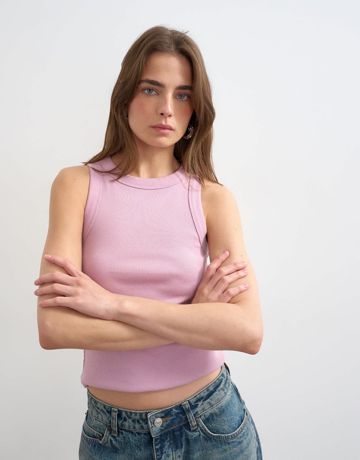 Topshop rib racer vest in pink