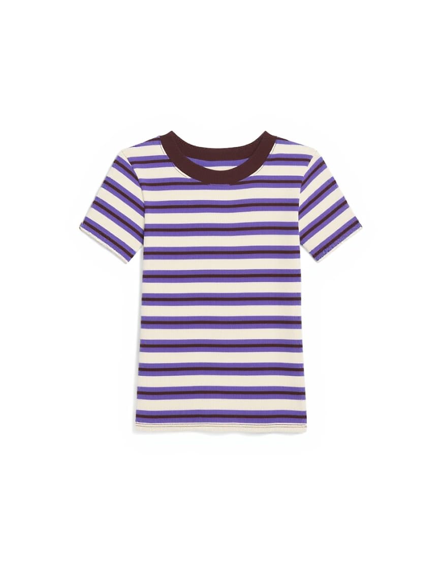Topshop stripe rib short sleeve tee in purple