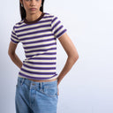 Topshop stripe rib short sleeve tee in purple