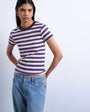 Topshop stripe rib short sleeve tee in purple
