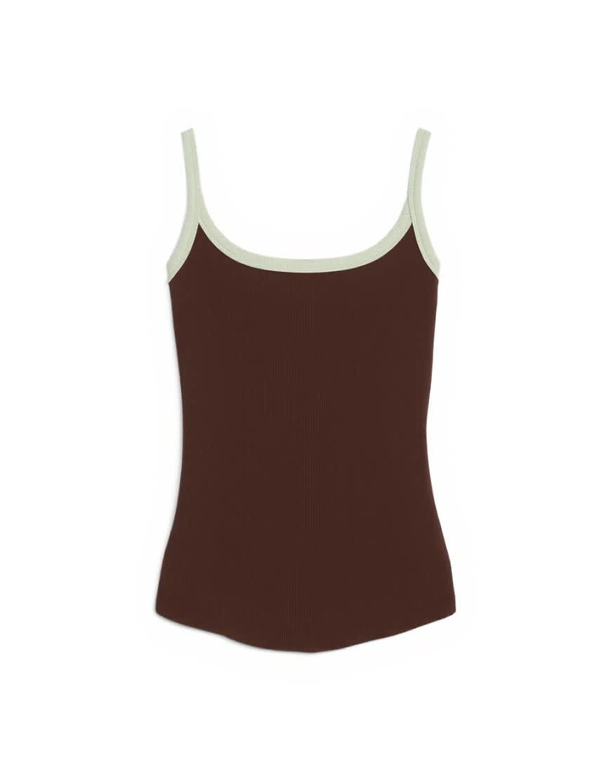 Topshop contrast rib scoop skinny strap vest in chocolate brown