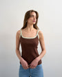 Topshop contrast rib scoop skinny strap vest in chocolate brown