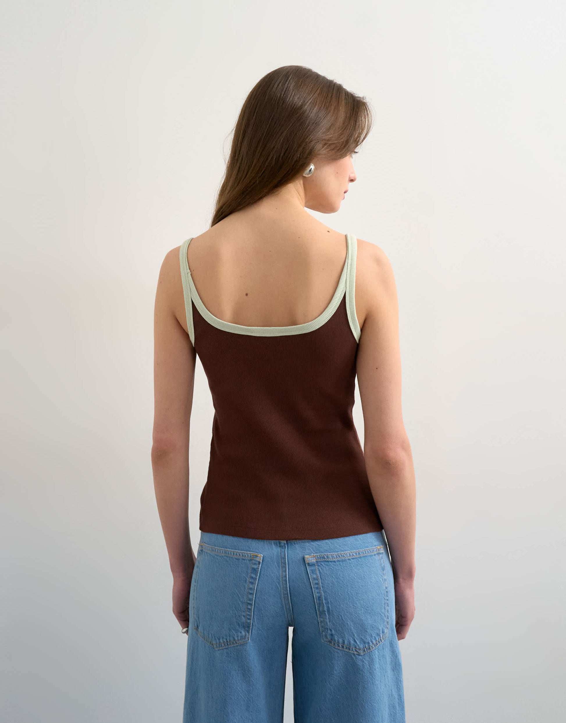 Topshop contrast rib scoop skinny strap vest in chocolate brown