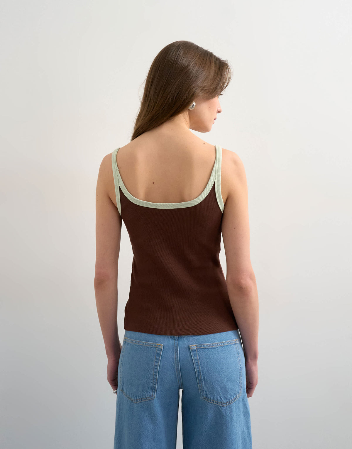 Topshop contrast rib scoop skinny strap vest in chocolate brown