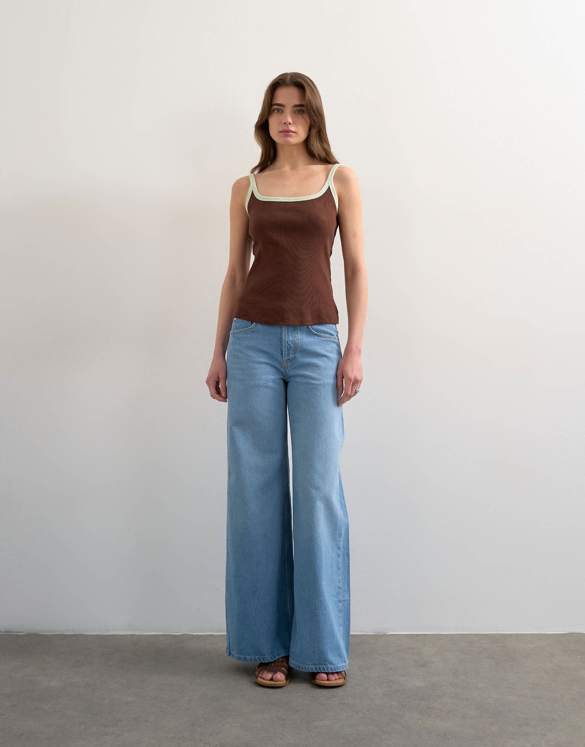 Topshop contrast rib scoop skinny strap vest in chocolate brown