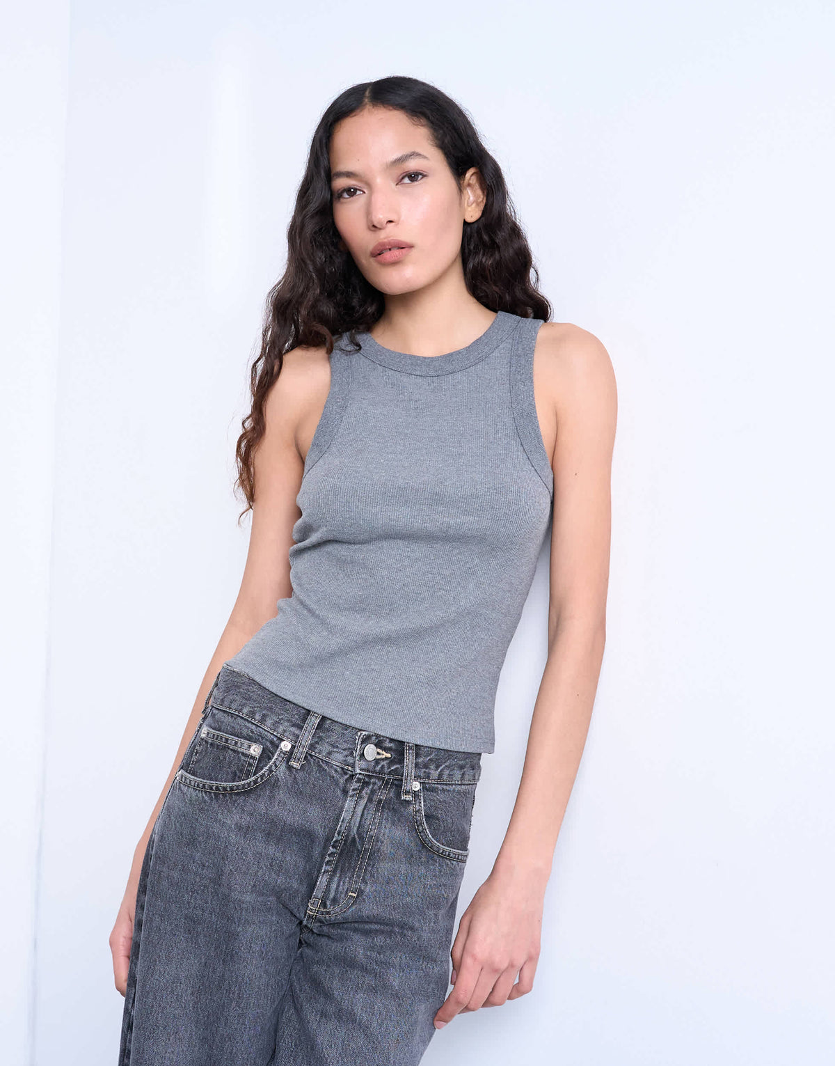 Topshop rib racer vest in grey marl