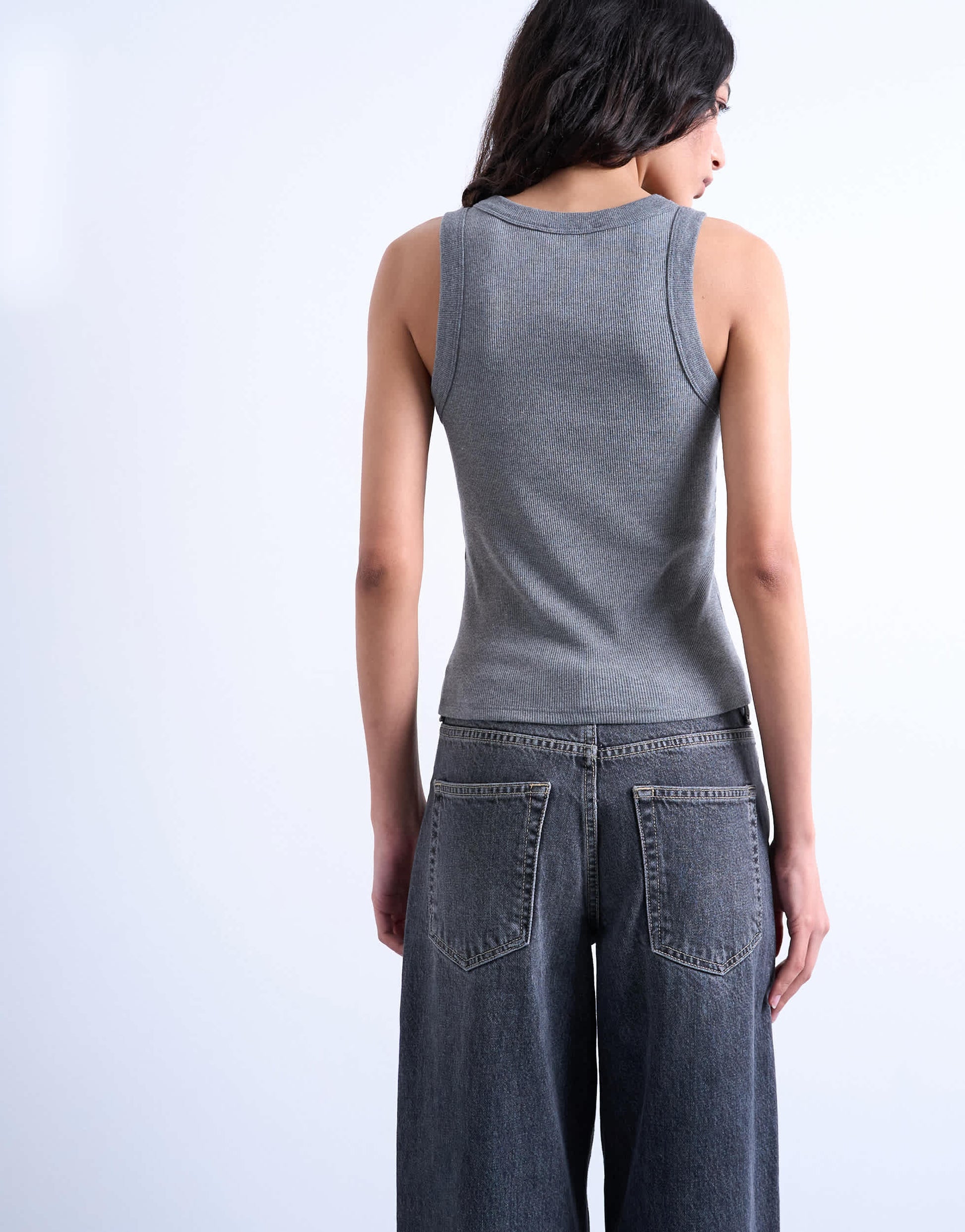 Topshop rib racer vest in grey marl