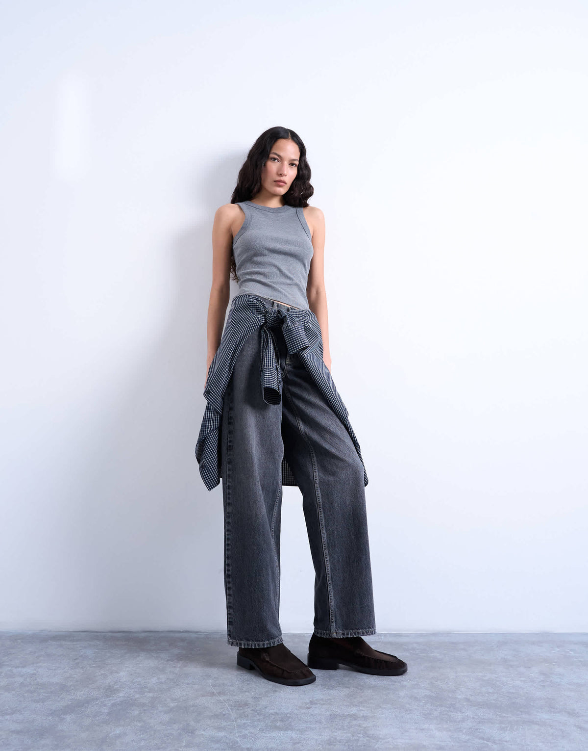 Topshop rib racer vest in grey marl