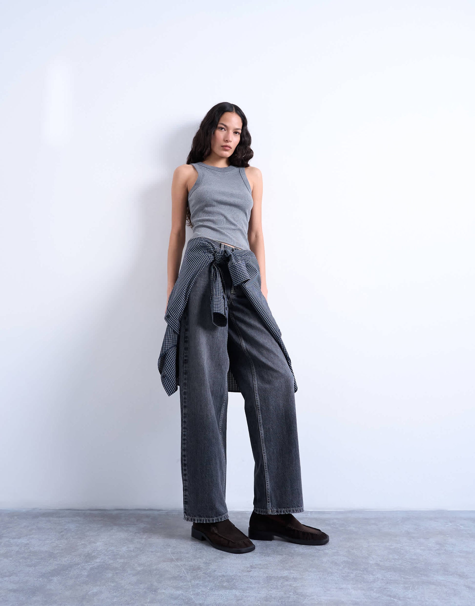 Topshop rib racer vest in grey marl