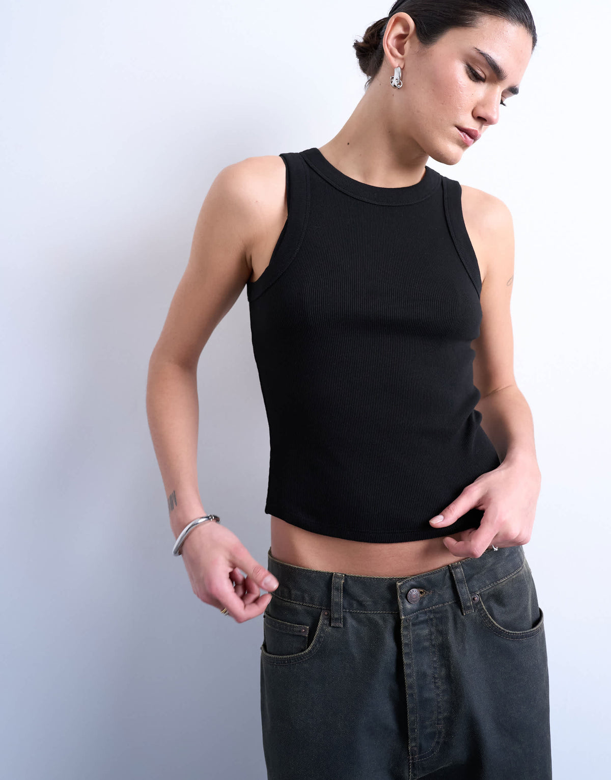 Topshop rib racer vest in black