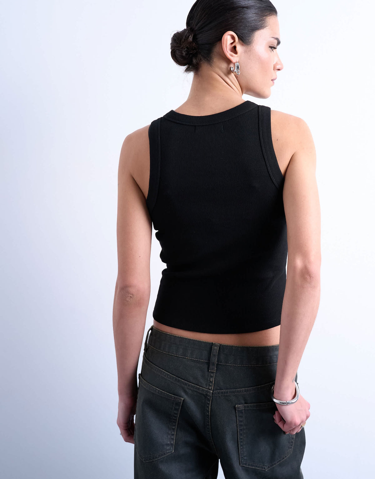 Topshop rib racer vest in black