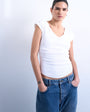 Topshop rib v-neck cap sleeve tank in white