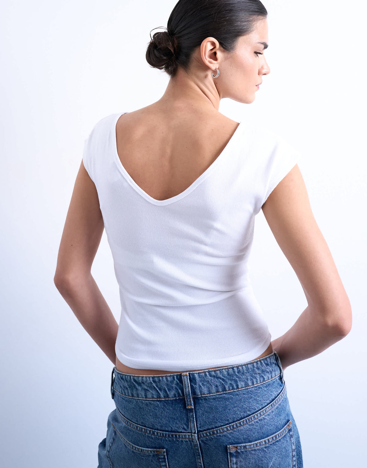 Topshop rib v-neck cap sleeve tank in white
