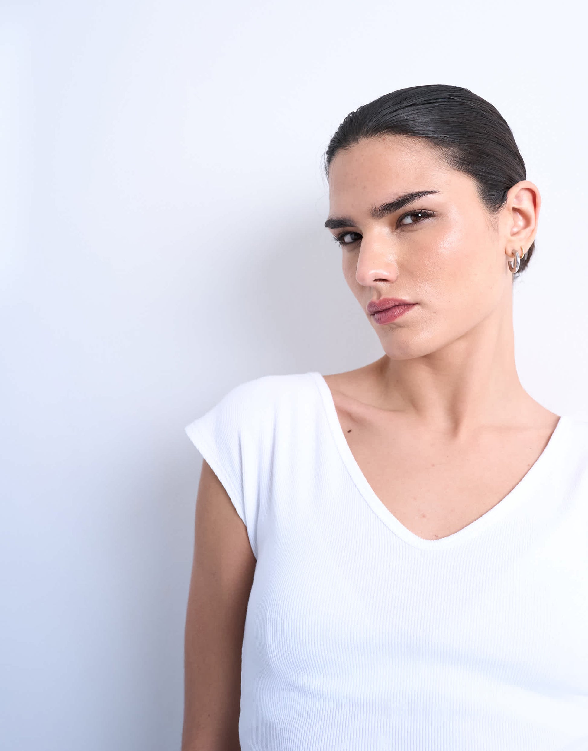 Topshop rib v-neck cap sleeve tank in white