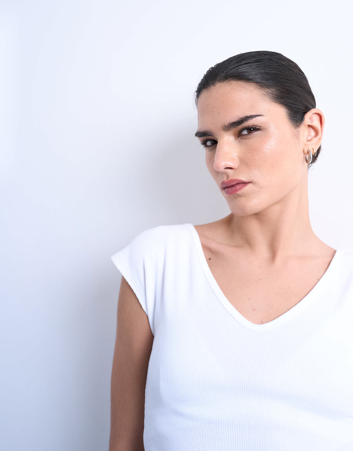 Topshop rib v-neck cap sleeve tank in white